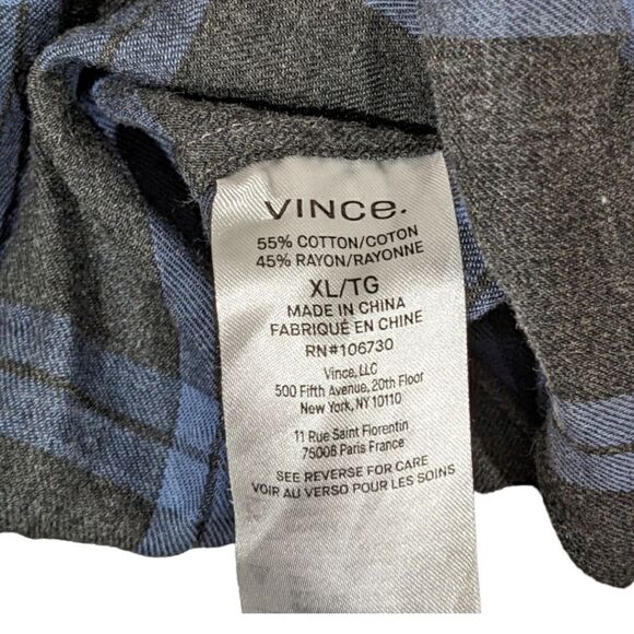 Vince Classic Fit Men's Grey & Blue Plaid Casual Button Down Shirt Size XL - Picture 4 of 5